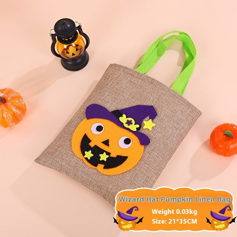 Halloween Pumpkin Design Burlap Handbag – Eco-Friendly Rustic Fall Tote for Halloween - SKY SUPPLYIFY