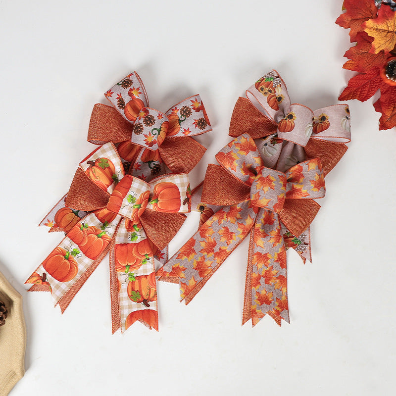 Fall Pumpkin Garland Door Frame Decor with Bowknot – Perfect for Halloween & Autumn - SKY SUPPLYIFY