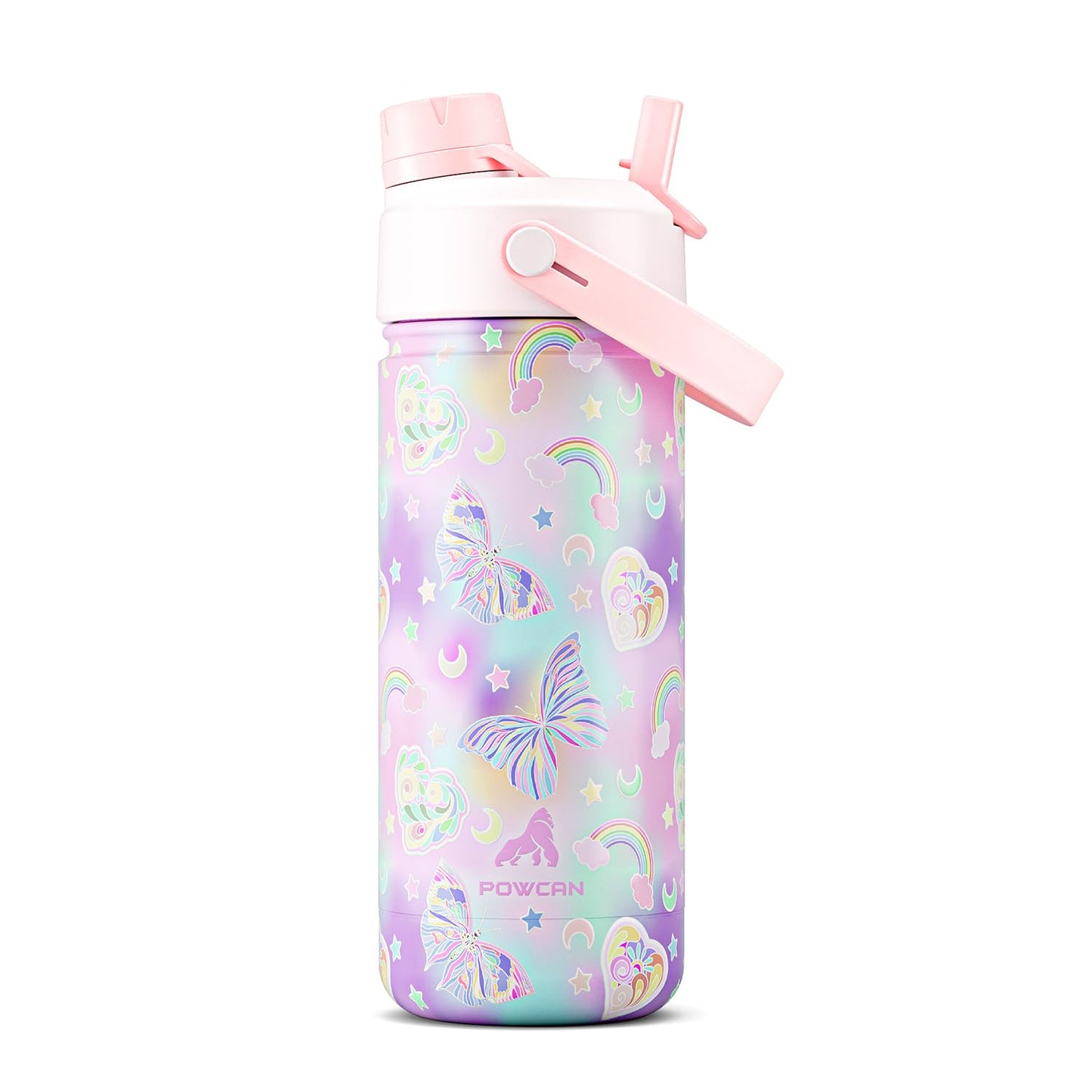 18 oz Insulated Water Bottle with 2-in-1 Straw and Spout Lid, Keep Cold 24H, Leak-Proof, Fits in Car Cup Holder, Stainless Steel Water Bottle for Sports, Travel, and School (Cotton Candy)