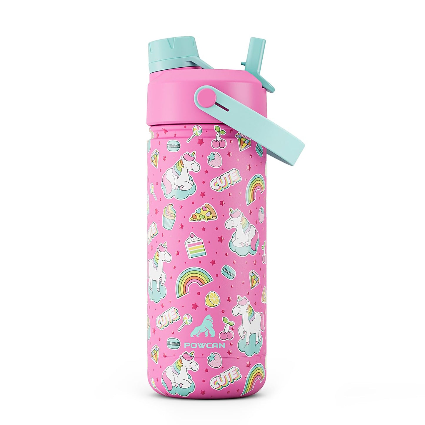 18 oz Insulated Water Bottle with 2-in-1 Straw and Spout Lid, Keep Cold 24H, Leak-Proof, Fits in Car Cup Holder, Stainless Steel Water Bottle for Sports, Travel, and School (Cotton Candy)