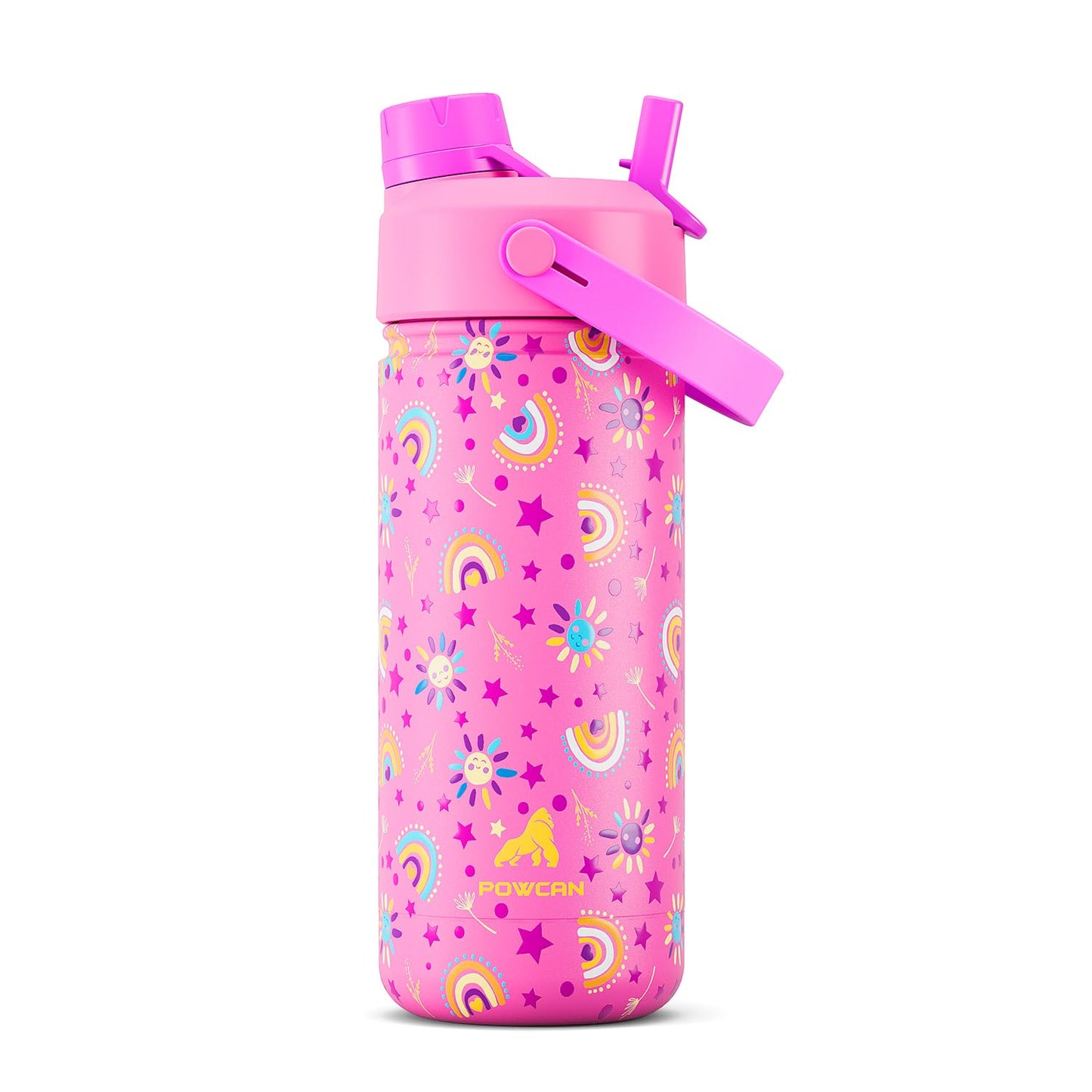 18 oz Insulated Water Bottle with 2-in-1 Straw and Spout Lid, Keep Cold 24H, Leak-Proof, Fits in Car Cup Holder, Stainless Steel Water Bottle for Sports, Travel, and School (Cotton Candy)