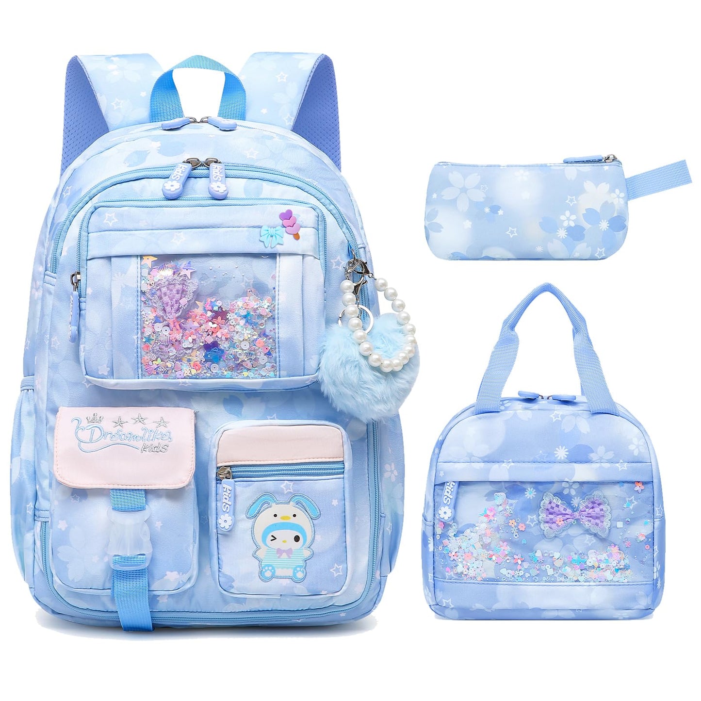 Lovely Girls Backpack School Bag for Students Kids Book Bag with Multiple Pockets Splash-proof Children's Backpack(17inch Purple)