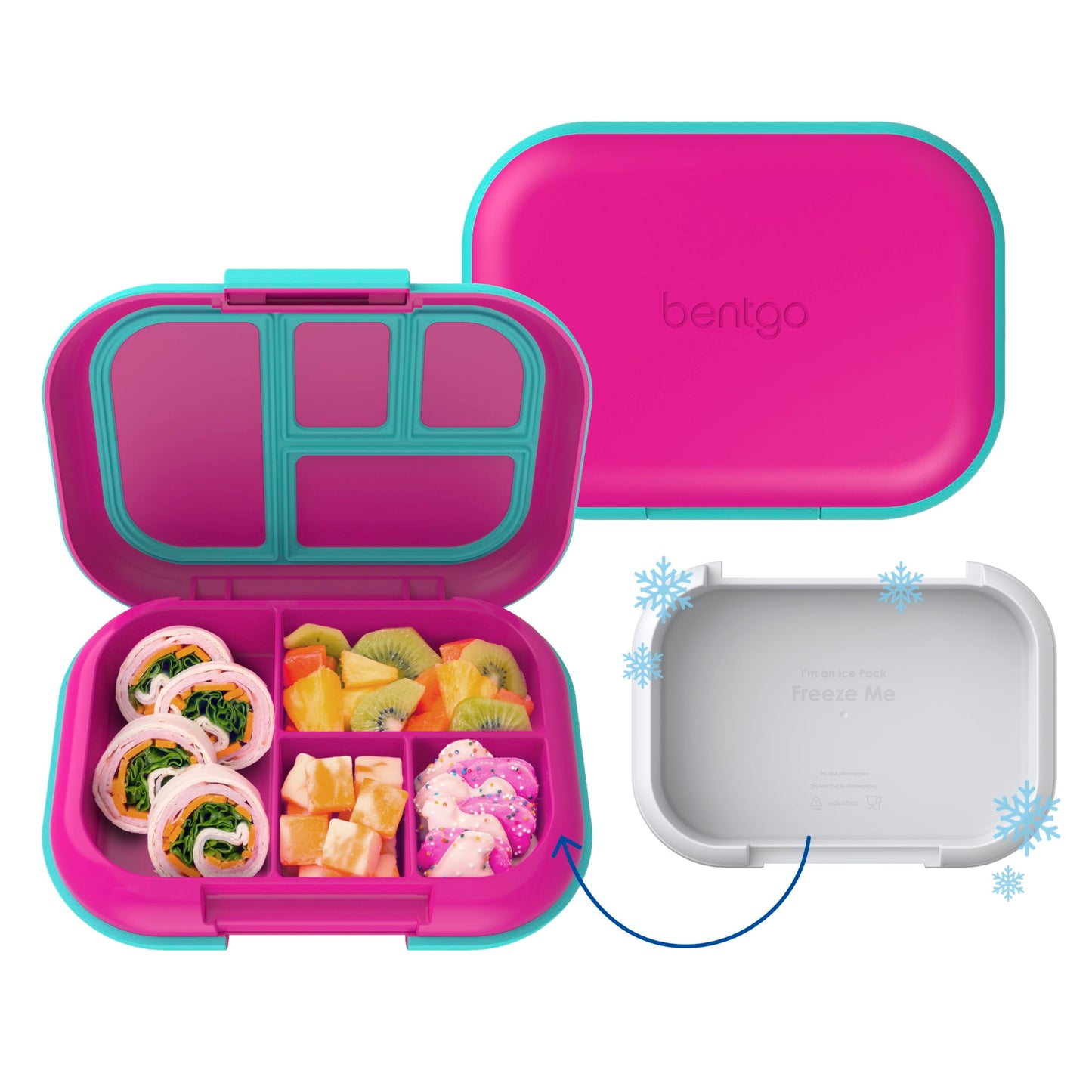 Bentgo Chill Kids Leak-Proof Lunch Box - 4-Compartment Bento Box with Built-In Ice Pack, 3.3 Cup Capacity, PFAS & BPA-Free, Microwave & Dishwasher Safe, Ideal Size for Ages 3 to 7 (Aqua)