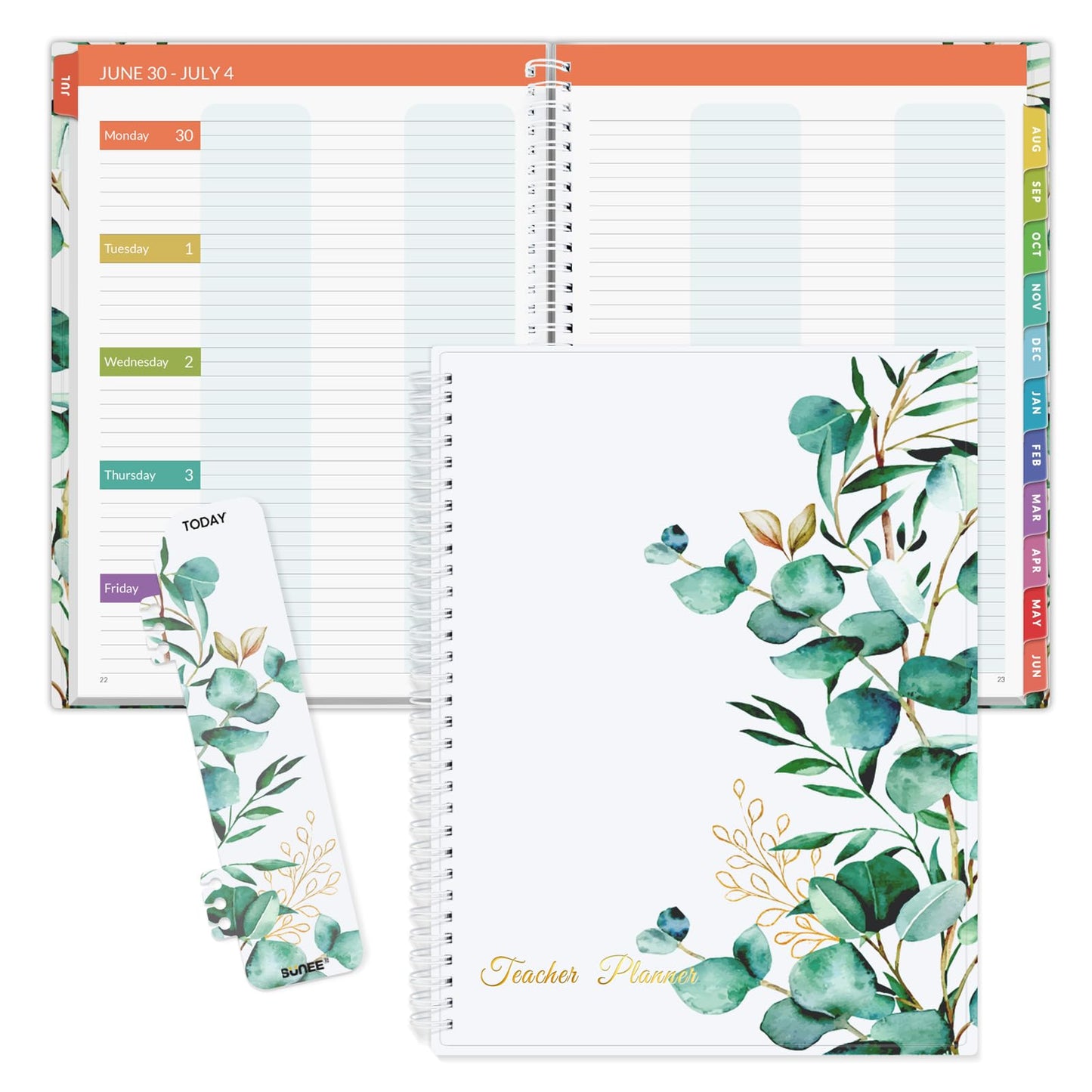 SUNEE Teacher Planner 2025-2026 Academic Year, Lite Lesson Planner Book with 7 Periods Jul 2025 - Jun 2026, 8.5"x11" Daily Weekly and Monthly Organizers, Plan Book with Pocket Folder, Color Tabs,Black