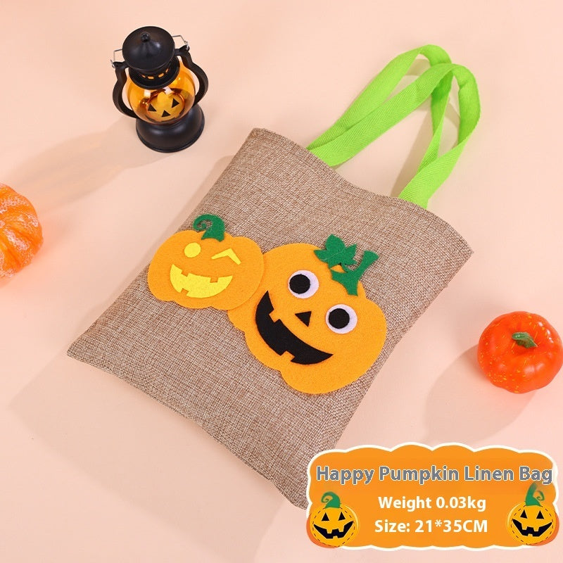 Halloween Pumpkin Design Burlap Handbag – Eco-Friendly Rustic Fall Tote for Halloween - SKY SUPPLYIFY