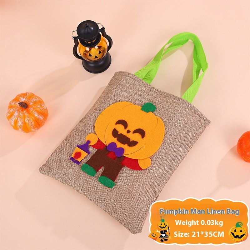 Halloween Pumpkin Design Burlap Handbag – Eco-Friendly Rustic Fall Tote for Halloween - SKY SUPPLYIFY
