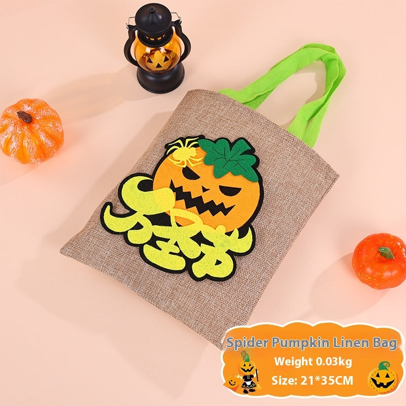 Halloween Pumpkin Design Burlap Handbag – Eco-Friendly Rustic Fall Tote for Halloween - SKY SUPPLYIFY 