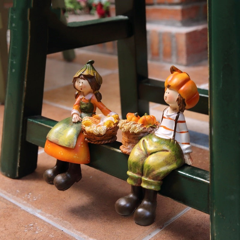 Pumpkin Country Couple Resin Figurines – Fall Harvest Character Ornaments for Home Decor - SKY SUPPLYIFY 