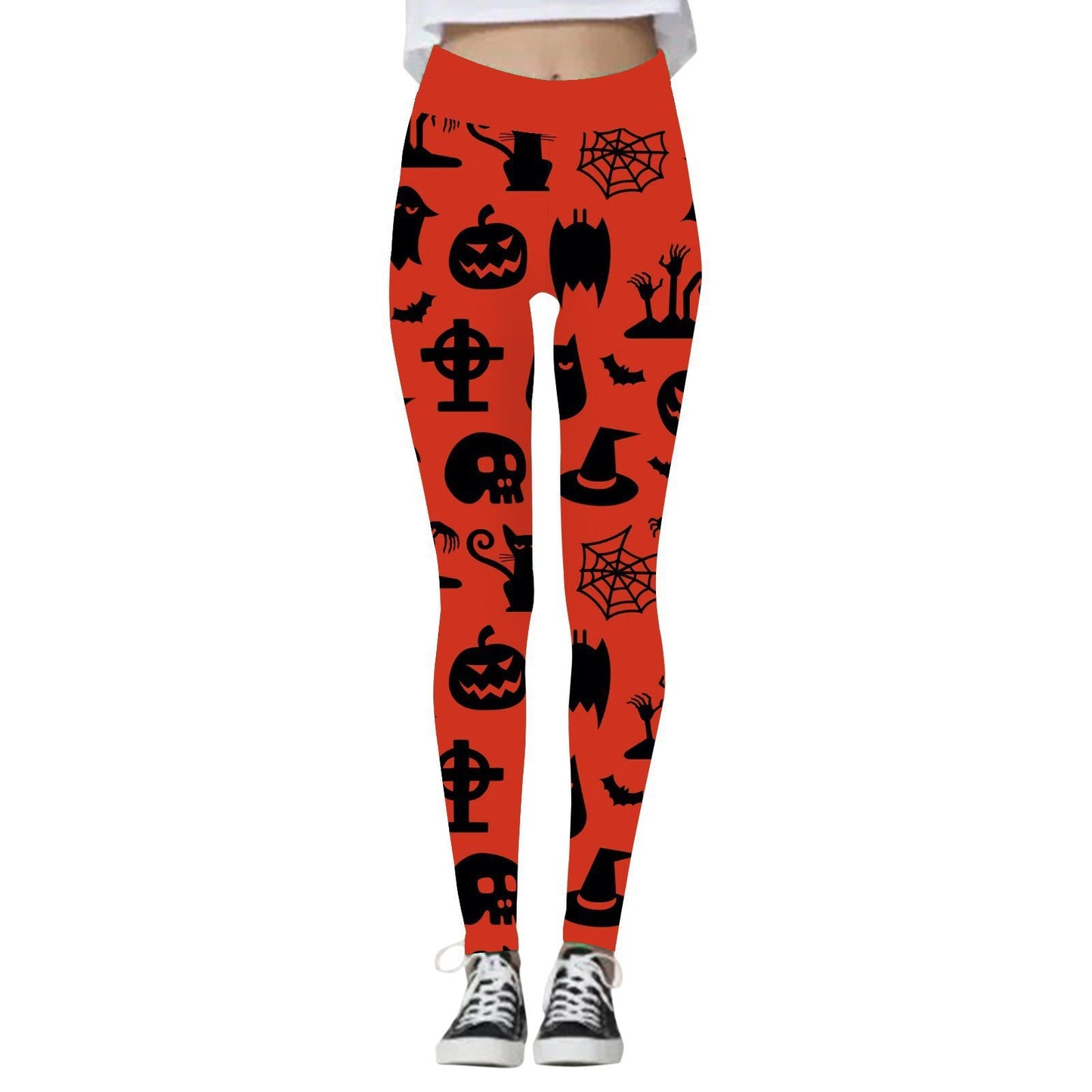 Halloween Women’s Yoga Pants – Pumpkin & Skull Print Activewear - SKY SUPPLYIFY 