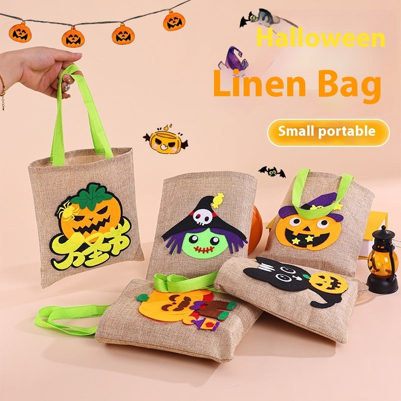 Halloween Pumpkin Design Burlap Handbag – Eco-Friendly Rustic Fall Tote for Halloween - SKY SUPPLYIFY 