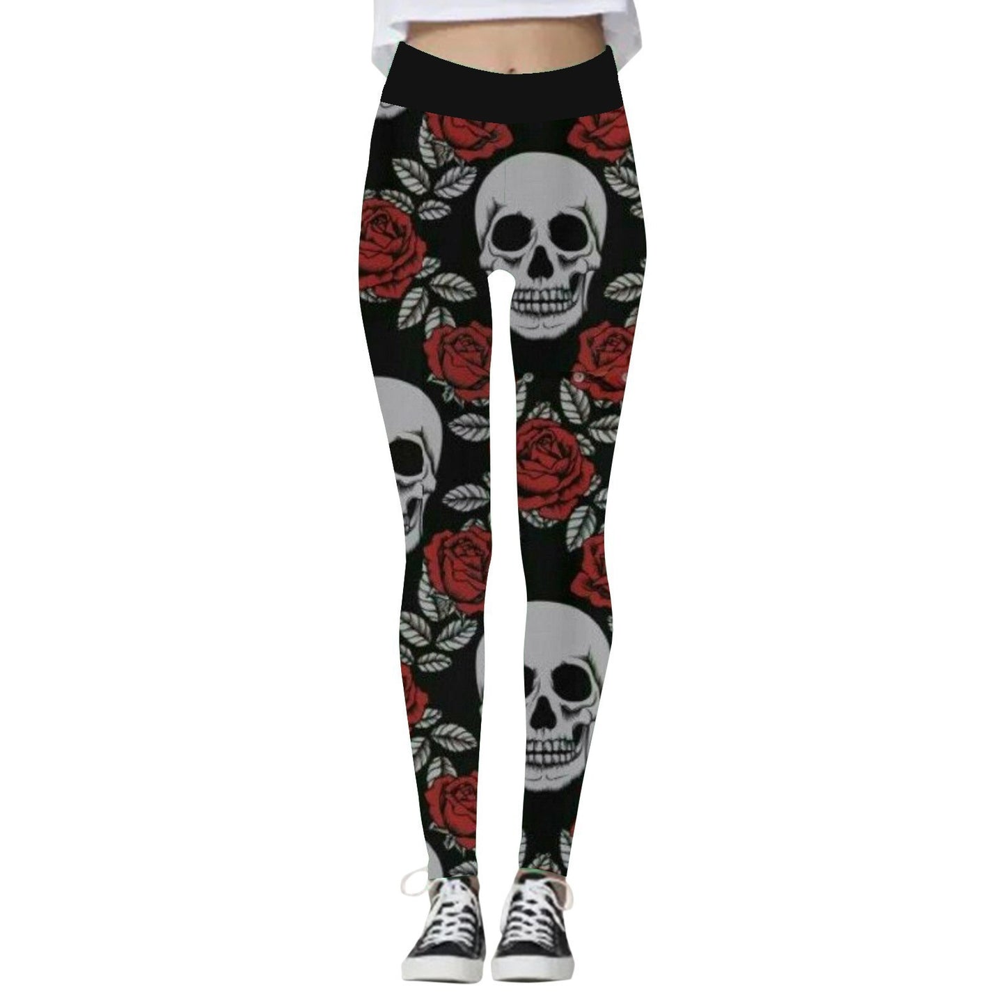 Halloween Women’s Yoga Pants – Pumpkin & Skull Print Activewear - SKY SUPPLYIFY 