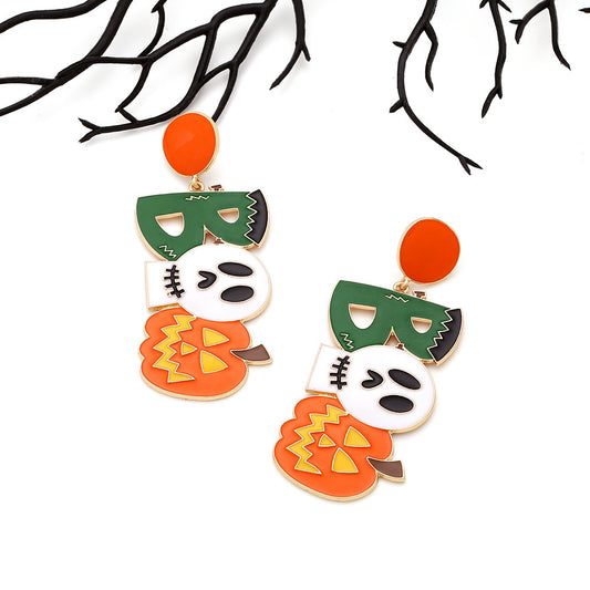 Halloween Dangle Earrings with Ghost and Pumpkin Lamp Design – Lightweight Spooky Accessories - SKY SUPPLYIFY 