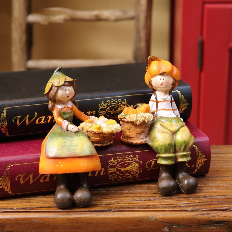 Pumpkin Country Couple Resin Figurines – Fall Harvest Character Ornaments for Home Decor - SKY SUPPLYIFY 