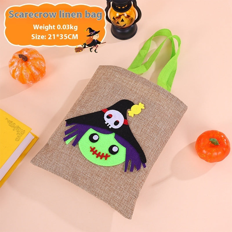 Halloween Pumpkin Design Burlap Handbag – Eco-Friendly Rustic Fall Tote for Halloween - SKY SUPPLYIFY 