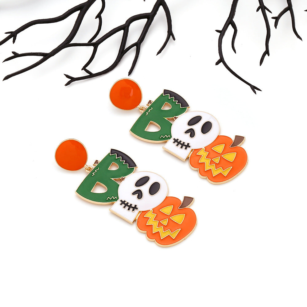Halloween Dangle Earrings with Ghost and Pumpkin Lamp Design – Lightweight Spooky Accessories - SKY SUPPLYIFY 