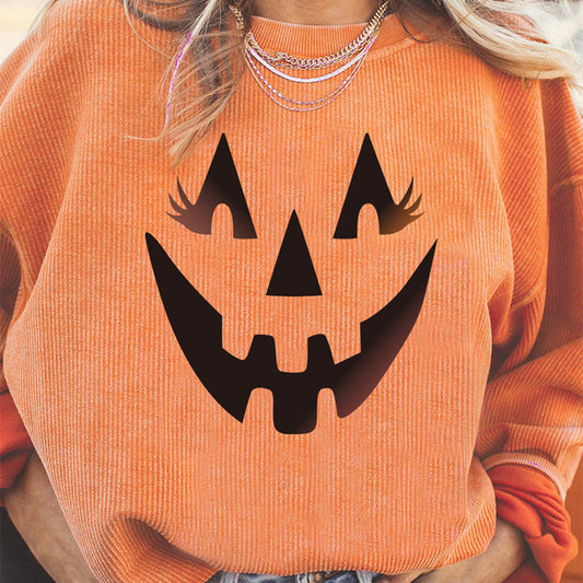 Women’s Fashion Halloween Sweater – Pumpkin Head Design Cozy Fall Pullover - SKY SUPPLYIFY 