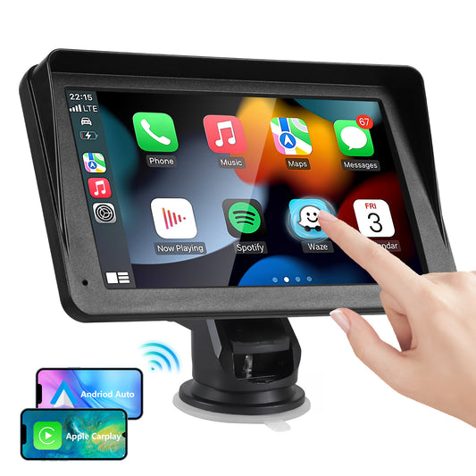 Portable Car Stereo Wireless  CarPlay & Android Auto, Car Radio 7inches Touchscreen, Bluetooth5.0, Mirror Link, Maps Navigation, Voice Control, AUX Cable Vehicles