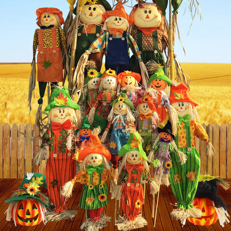 Standing Pumpkin Ornament – Scary Rural Halloween Scarecrow Decoration - SKY SUPPLYIFY 