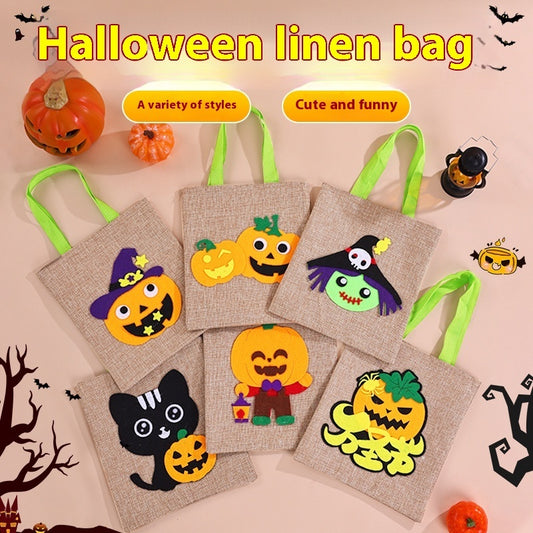 Halloween Pumpkin Design Burlap Handbag – Eco-Friendly Rustic Fall Tote for Halloween - SKY SUPPLYIFY 