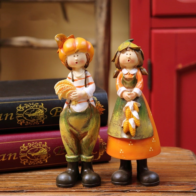 Pumpkin Country Couple Resin Figurines – Fall Harvest Character Ornaments for Home Decor - SKY SUPPLYIFY 