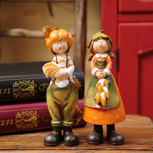 Pumpkin Country Couple Resin Figurines – Fall Harvest Character Ornaments for Home Decor - SKY SUPPLYIFY 