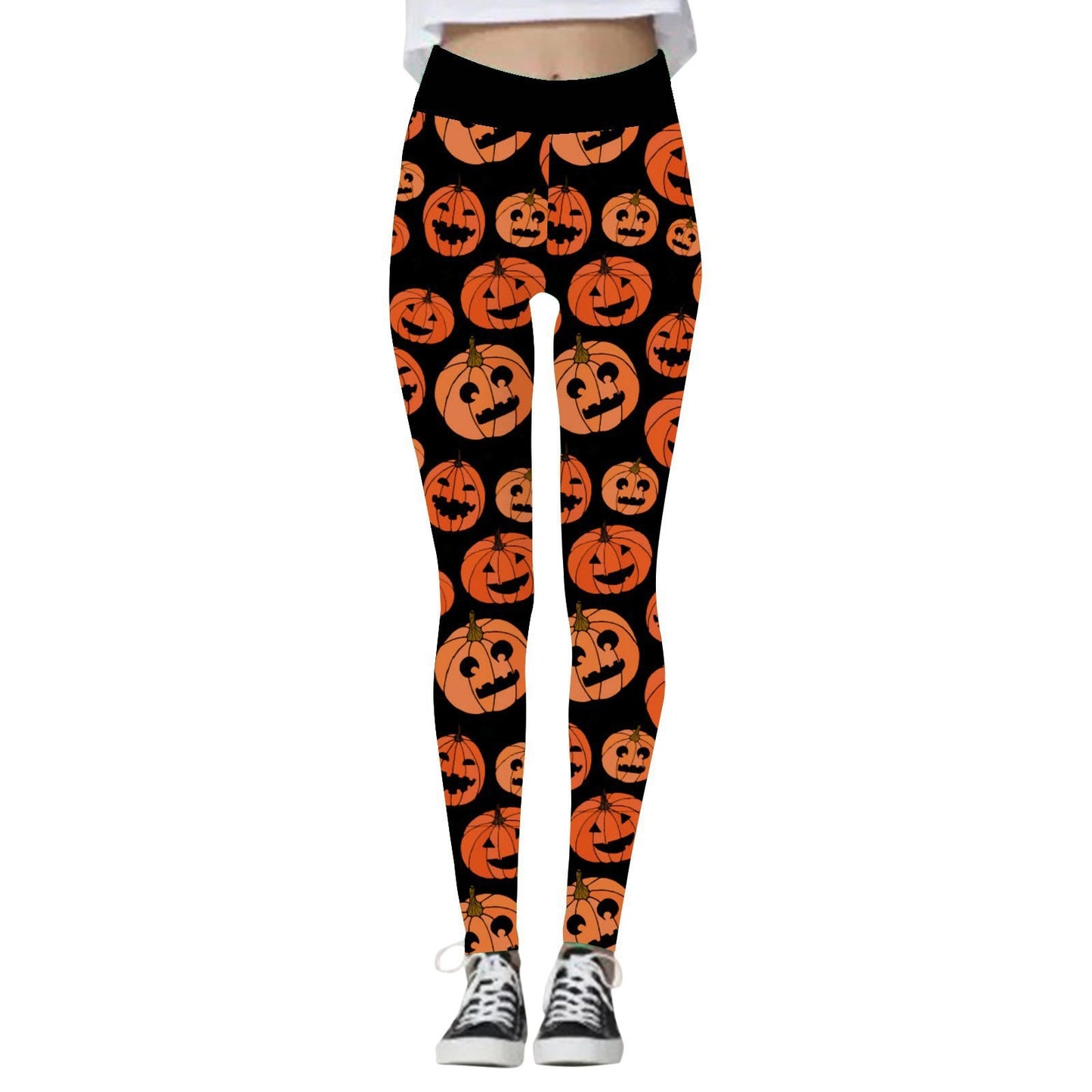 Halloween Women’s Yoga Pants – Pumpkin & Skull Print Activewear - SKY SUPPLYIFY 