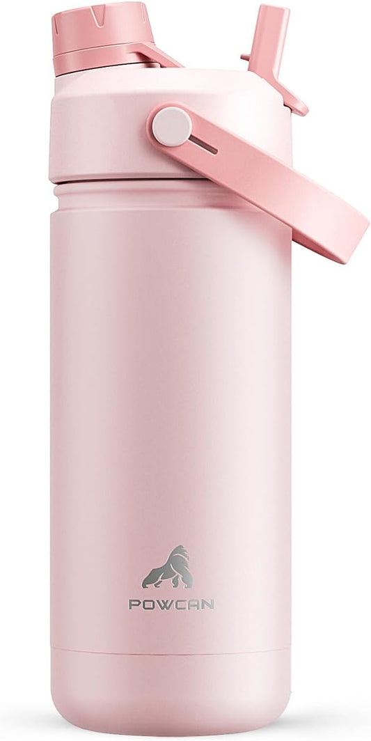18 oz Insulated Water Bottle with 2-in-1 Straw and Spout Lid, Keep Cold 24H, Leak-Proof, Fits in Car Cup Holder, Stainless Steel Water Bottle for Sports, Travel, and School (Cotton Candy)