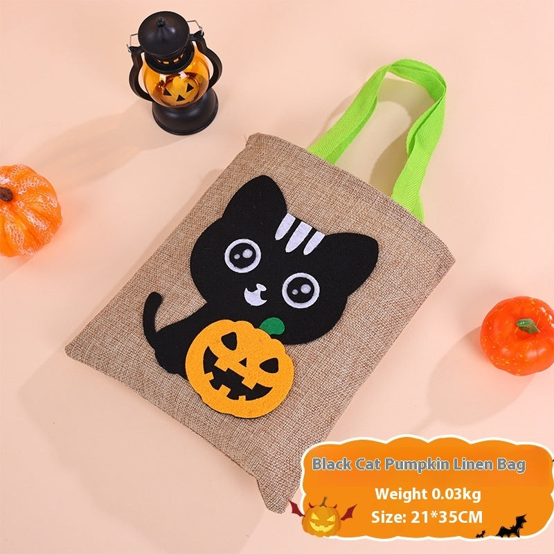 Halloween Pumpkin Design Burlap Handbag – Eco-Friendly Rustic Fall Tote for Halloween - SKY SUPPLYIFY 