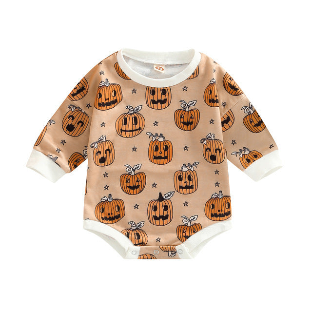 Baby Halloween Pumpkin Romper – Cute Fall Bodysuit with Pumpkin Print - SKY SUPPLYIFY 