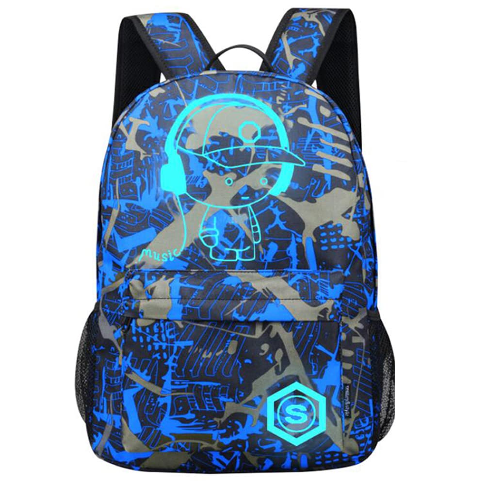 FLYMEI Bookbags for Teen Boys, Anime Cartoon Luminous Backpack with USB Charging Port, 17 Inch Laptop Backpack for Men, School Backpack for Girls/Boys, Cool Anime Backpack, Black