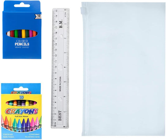52 Piece Bulk School Supplies Kit for K-12 - Pens, Pencils, Crayons, and More - Essential Box of School Supplies for Elementary, Middle, and High School Students