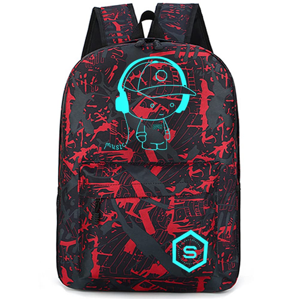 FLYMEI Bookbags for Teen Boys, Anime Cartoon Luminous Backpack with USB Charging Port, 17 Inch Laptop Backpack for Men, School Backpack for Girls/Boys, Cool Anime Backpack, Black