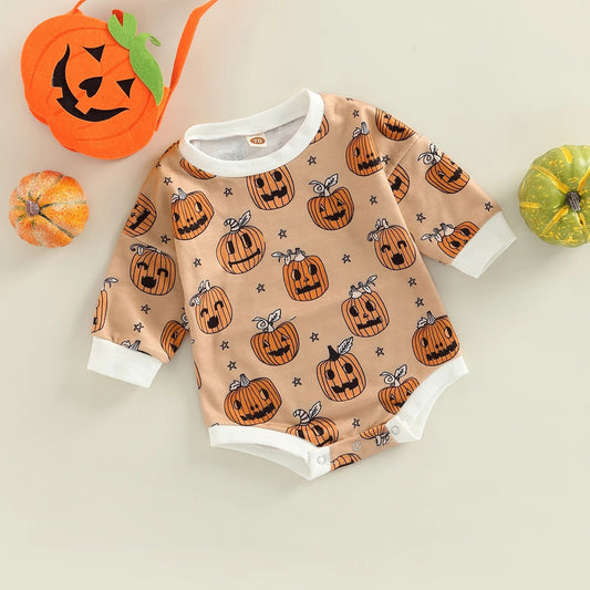 Baby Halloween Pumpkin Romper – Cute Fall Bodysuit with Pumpkin Print - SKY SUPPLYIFY 