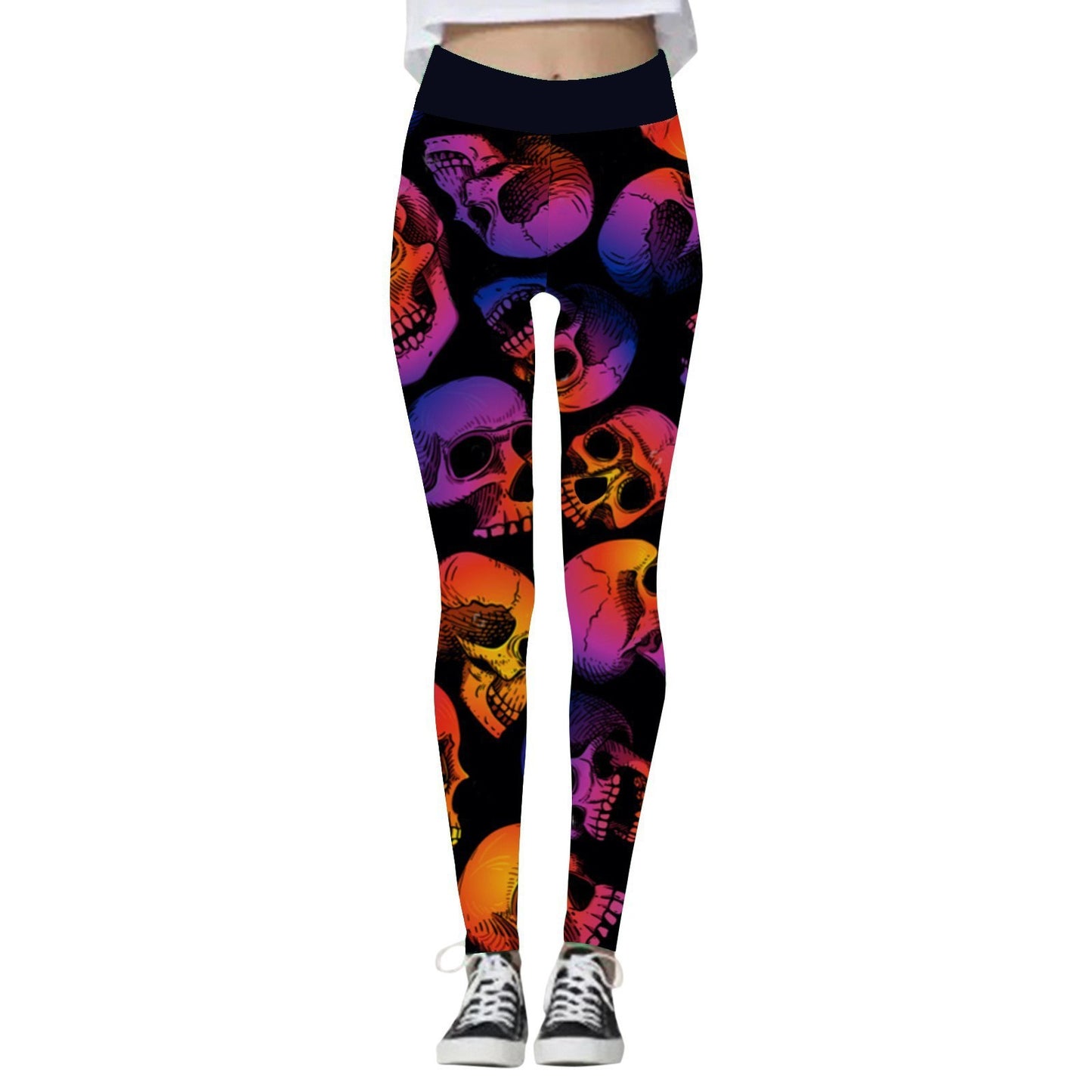 Halloween Women’s Yoga Pants – Pumpkin & Skull Print Activewear - SKY SUPPLYIFY 