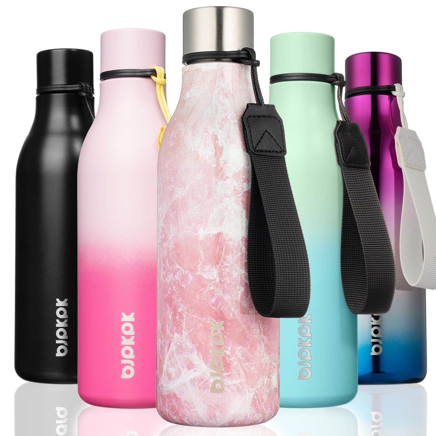 BJPKPK Insulated Water Bottles, 25 oz Stainless Steel Metal Water Bottle with Strap, BPA Free Leak Proof Thermos, Mugs, Flasks, Reusable Water Bottle for Sports & Travel, Lilac Elegance