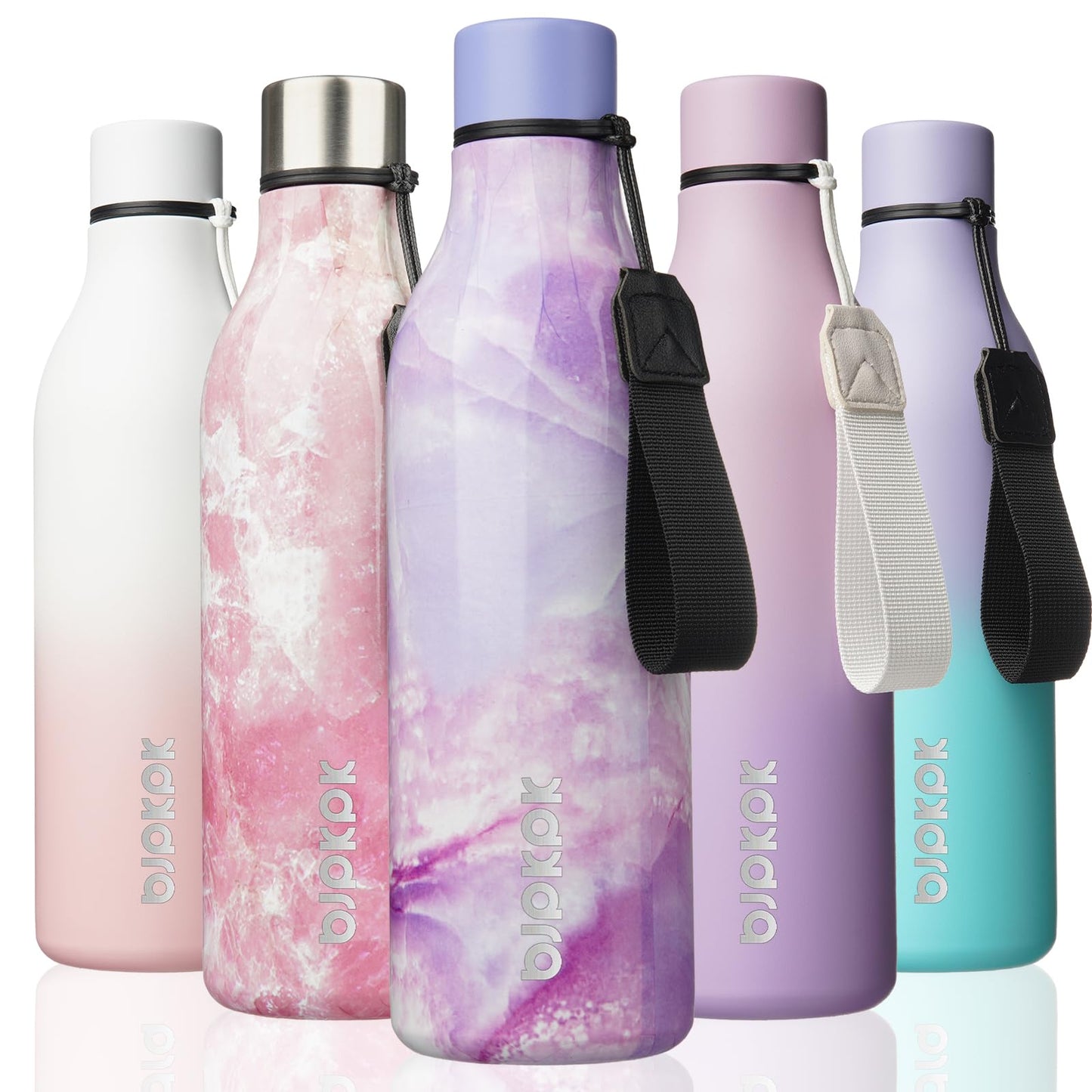 BJPKPK Insulated Water Bottles, 25 oz Stainless Steel Metal Water Bottle with Strap, BPA Free Leak Proof Thermos, Mugs, Flasks, Reusable Water Bottle for Sports & Travel, Lilac Elegance