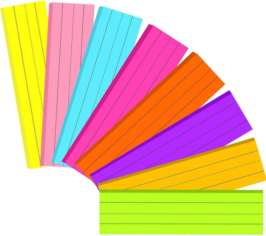 200 Sheets Sentence Strips Ruled Rainbow Sentence Strips Self Adhesive Lined Sentences Learning Strip for Students Back to School and Office Supplies 8 Colors, 8 Pieces, 3 x 12 Inch
