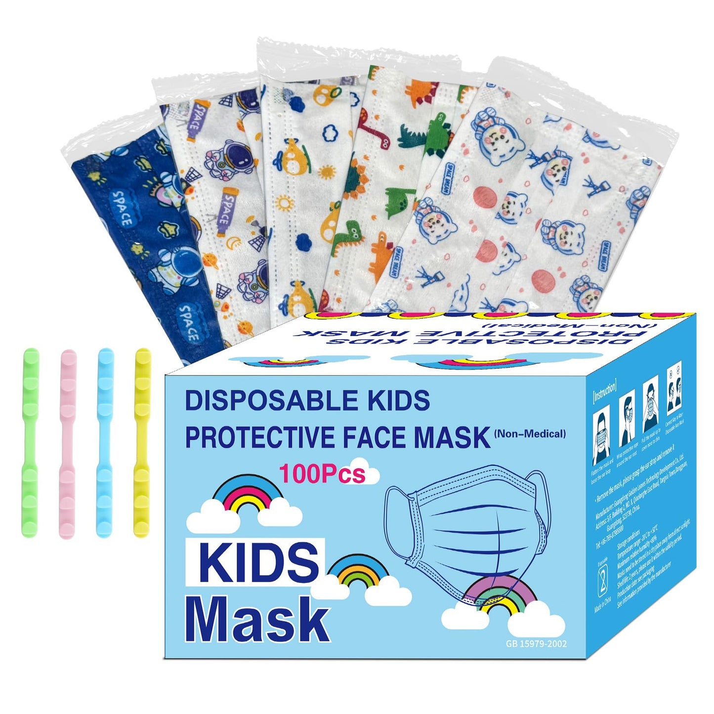 Kids Disposable Face Masks,3 Ply Kids Masks Disposable Breathable Colorful Cute Face Masks for Children, Girls & Boys