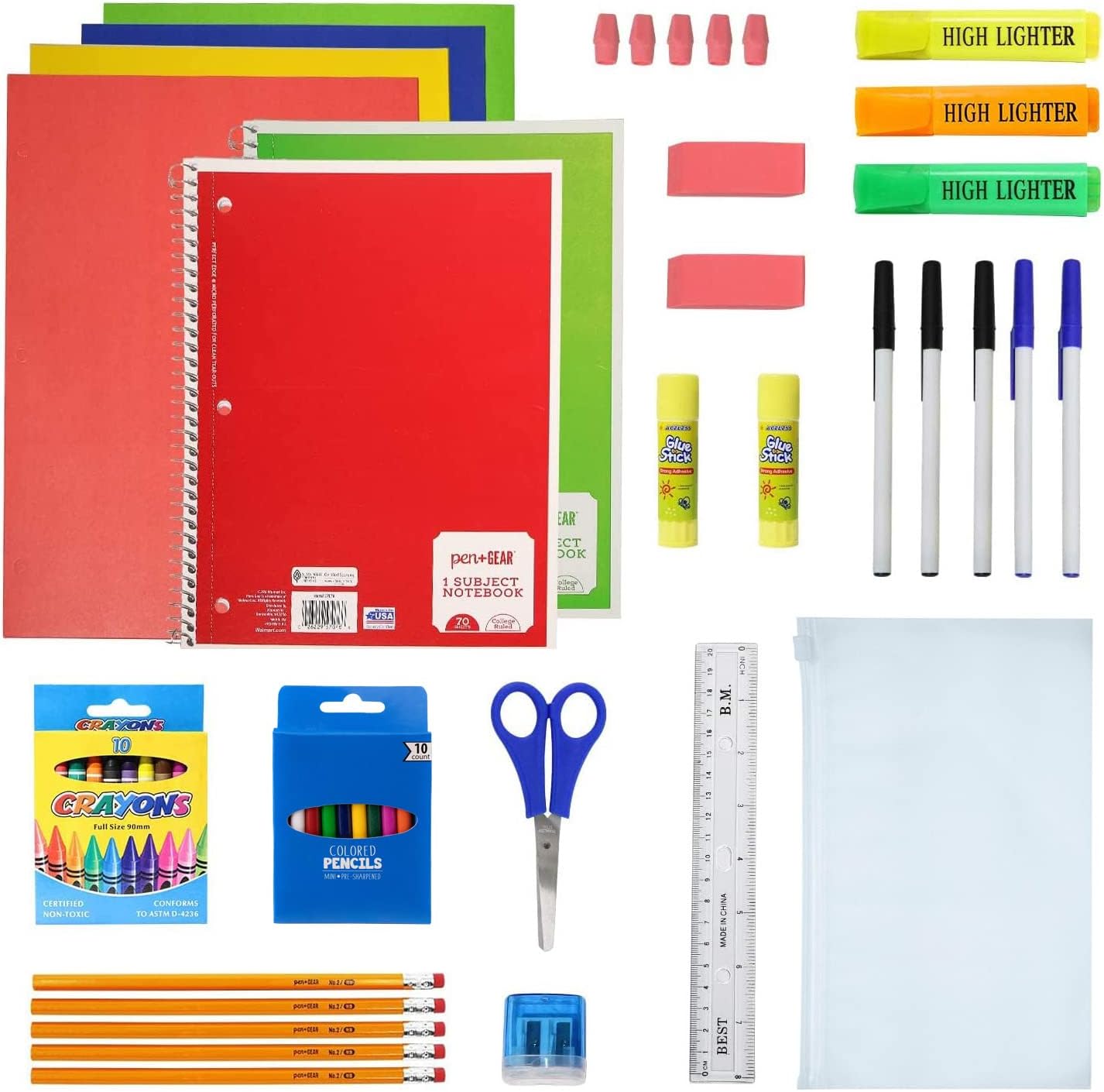 52 Piece Bulk School Supplies Kit for K-12 - Pens, Pencils, Crayons, and More - Essential Box of School Supplies for Elementary, Middle, and High School Students