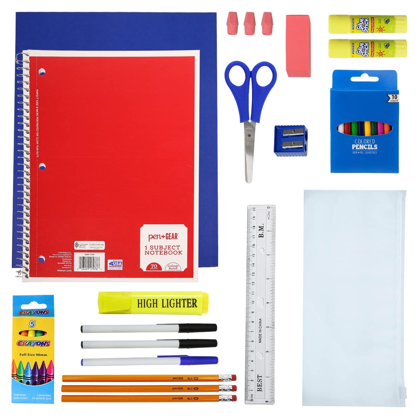 52 Piece Bulk School Supplies Kit for K-12 - Pens, Pencils, Crayons, and More - Essential Box of School Supplies for Elementary, Middle, and High School Students