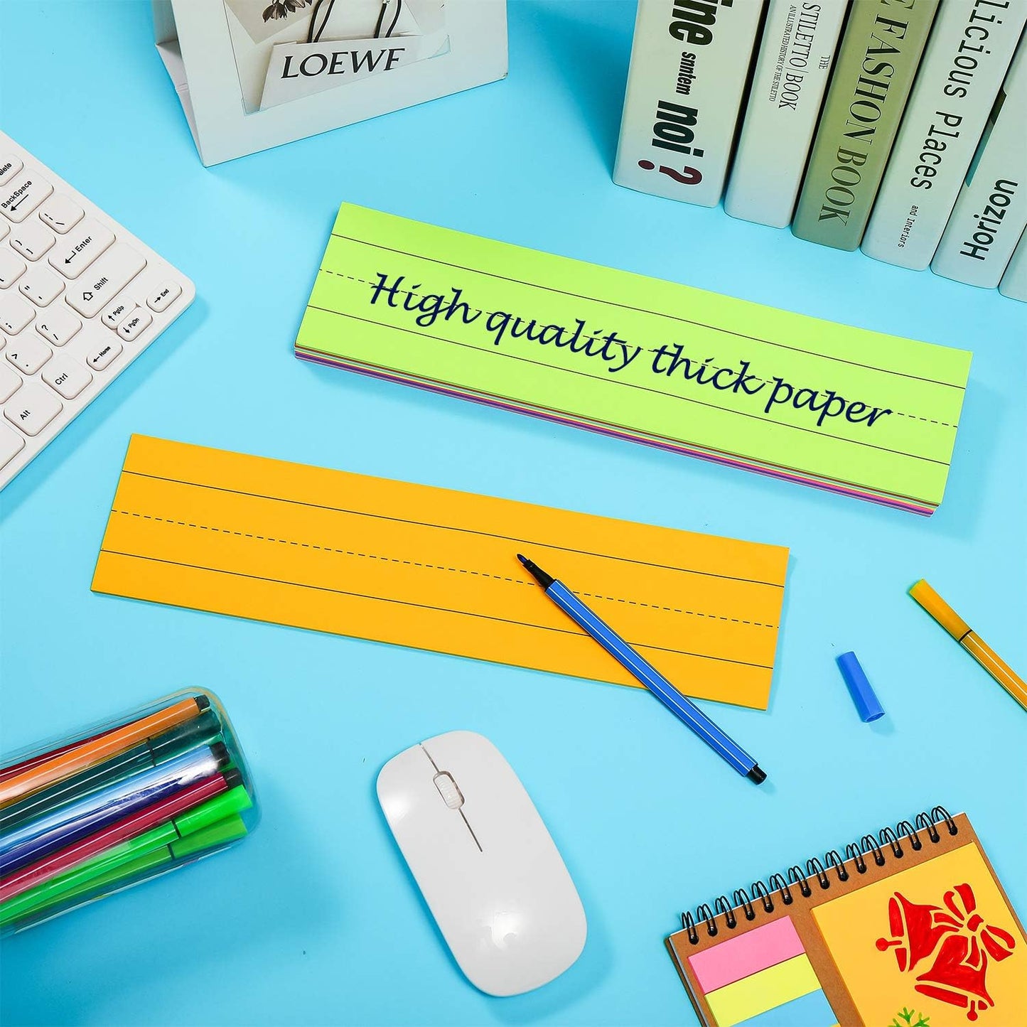200 Sheets Sentence Strips Ruled Rainbow Sentence Strips Self Adhesive Lined Sentences Learning Strip for Students Back to School and Office Supplies 8 Colors, 8 Pieces, 3 x 12 Inch