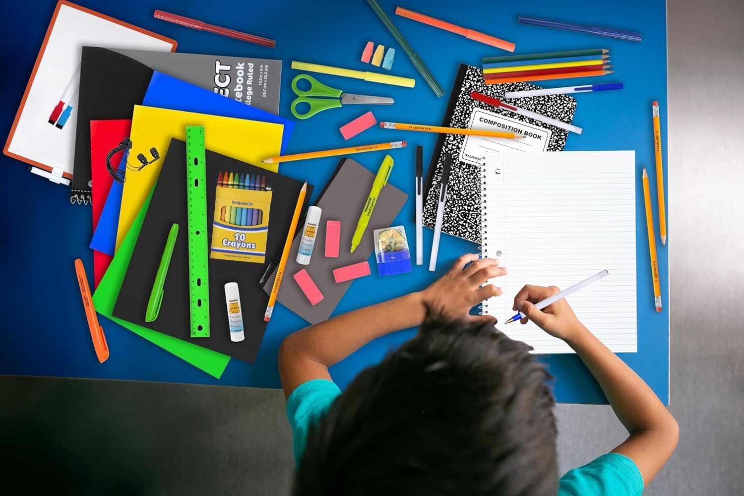 Trail maker Back to School Supplies 60 Piece Bundle Kit for Girls, Boys, Kids, Back to School Supply Box Set Includes Notebooks, Folders, Composition Book, Headphones, Ruler, and More