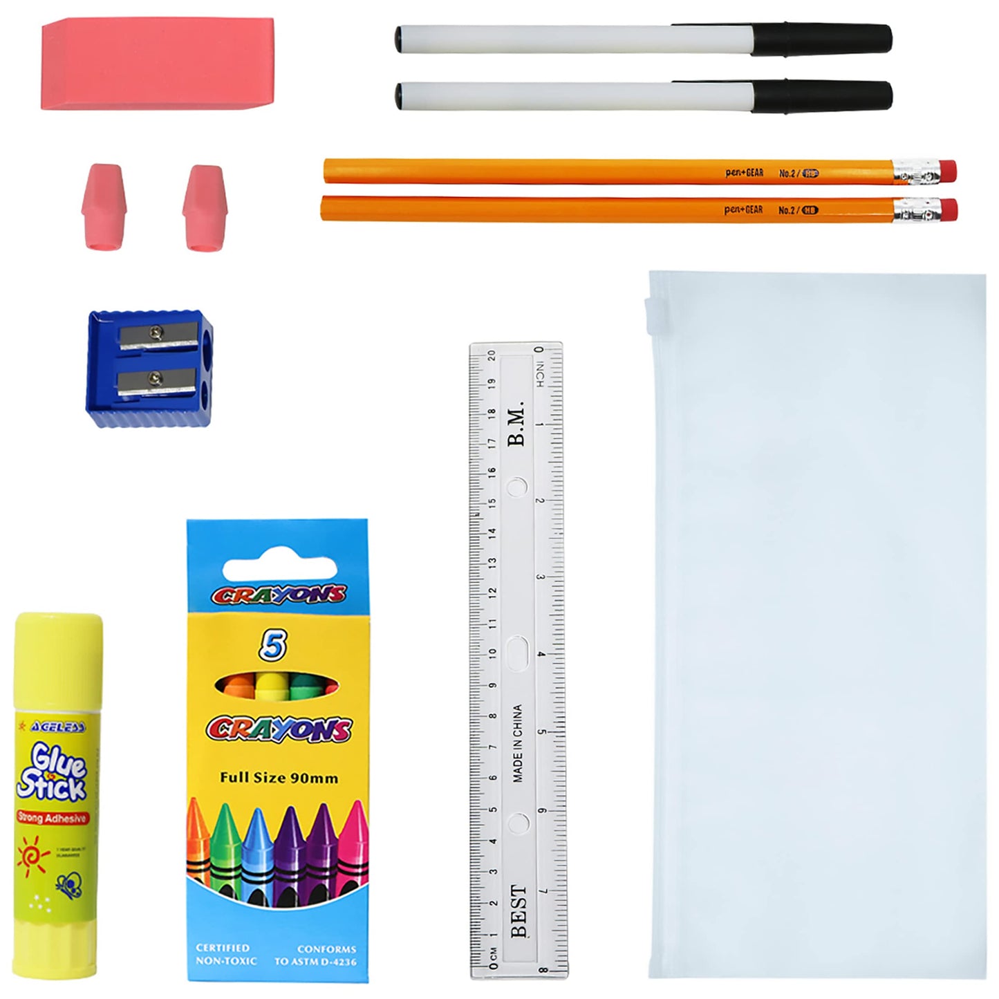 52 Piece Bulk School Supplies Kit for K-12 - Pens, Pencils, Crayons, and More - Essential Box of School Supplies for Elementary, Middle, and High School Students