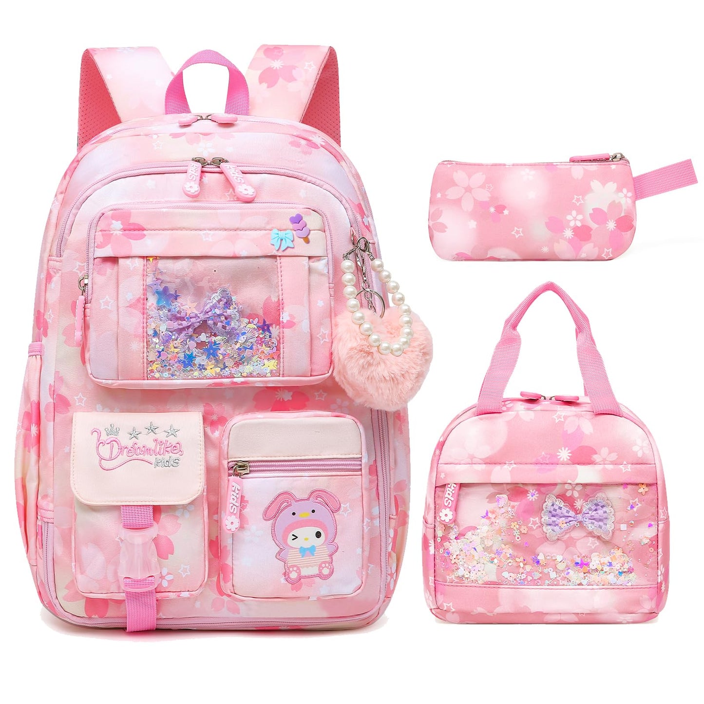 Lovely Girls Backpack School Bag for Students Kids Book Bag with Multiple Pockets Splash-proof Children's Backpack（17inch Purple）