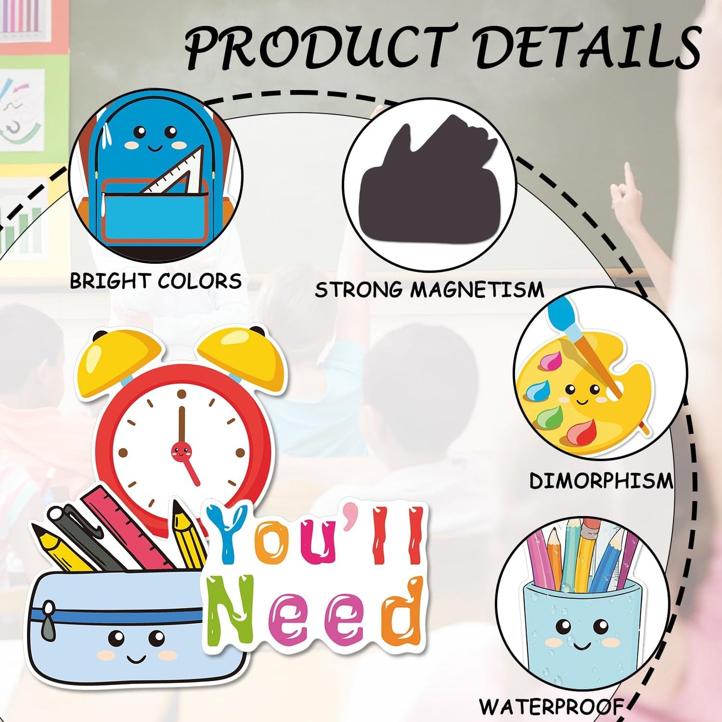 Classroom Teacher Management Magnet - 27PCS You'll Need Elementary Must Haves Teaching Tool, Large Size What You Will Need Magnetic Back to School Supplies for Blackboard Whiteboard Decoration