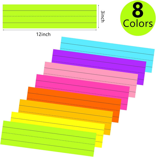 200 Sheets Sentence Strips Ruled Rainbow Sentence Strips Self Adhesive Lined Sentences Learning Strip for Students Back to School and Office Supplies 8 Colors, 8 Pieces, 3 x 12 Inch