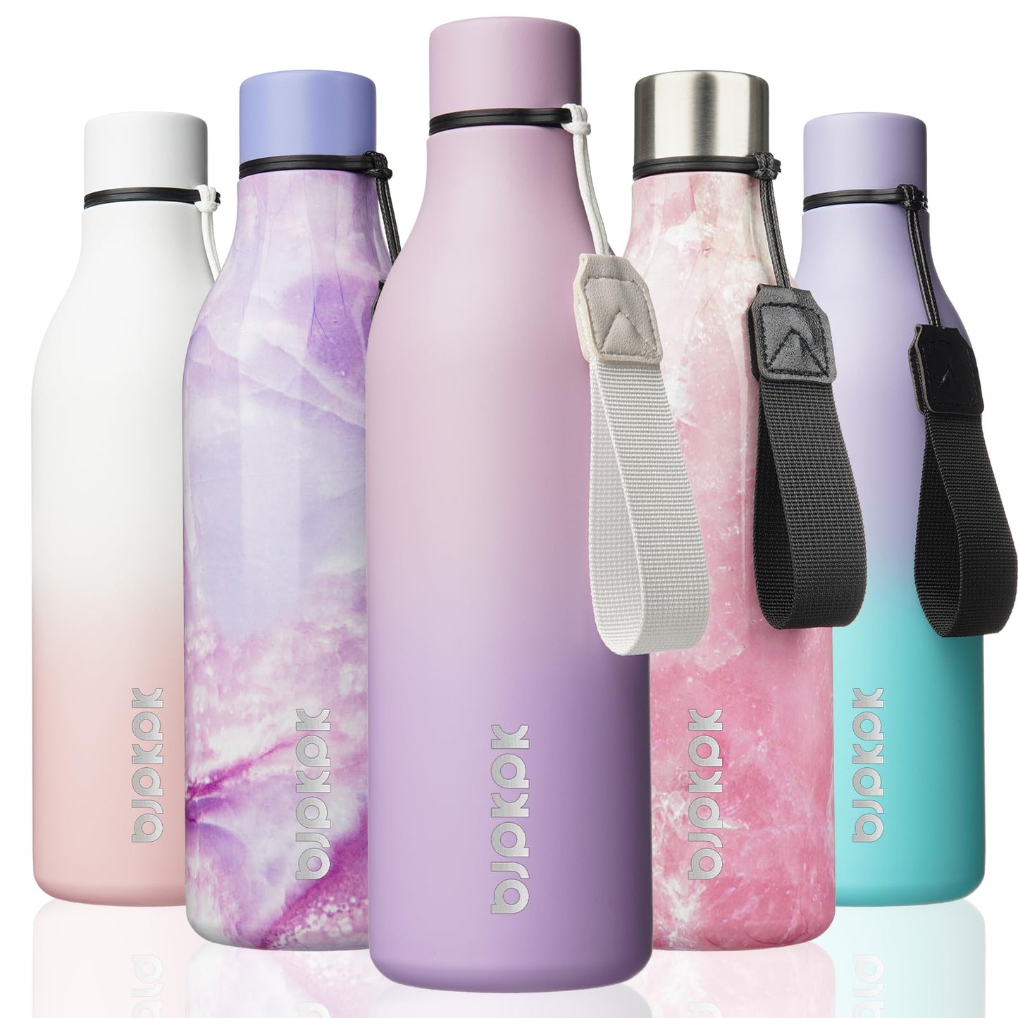 BJPKPK Insulated Water Bottles, 25 oz Stainless Steel Metal Water Bottle with Strap, BPA Free Leak Proof Thermos, Mugs, Flasks, Reusable Water Bottle for Sports & Travel, Lilac Elegance