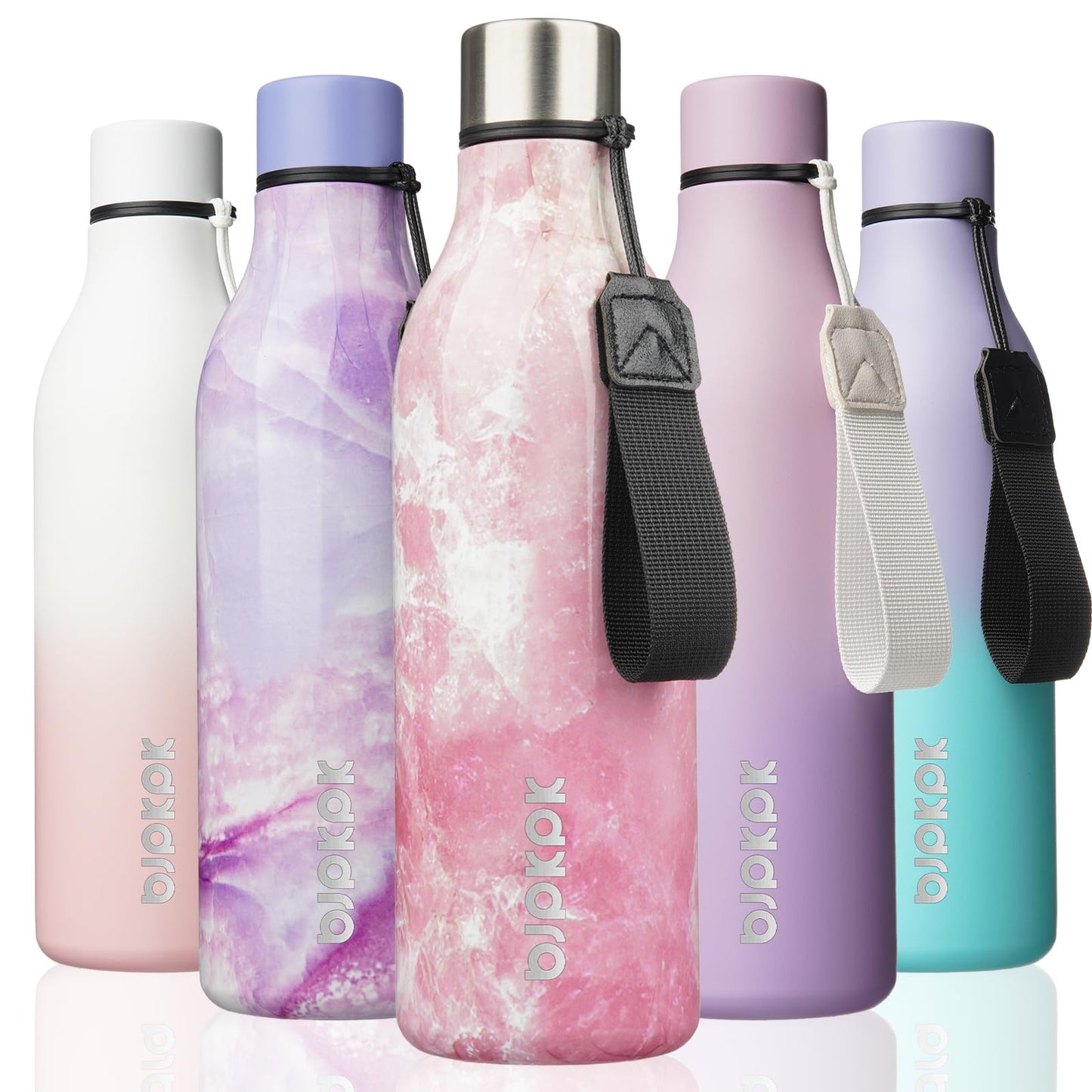 BJPKPK Insulated Water Bottles, 25 oz Stainless Steel Metal Water Bottle with Strap, BPA Free Leak Proof Thermos, Mugs, Flasks, Reusable Water Bottle for Sports & Travel, Lilac Elegance