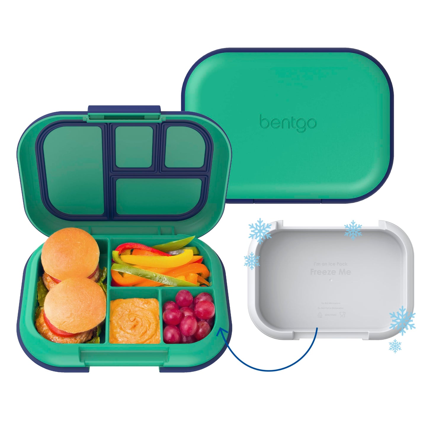 Bentgo Chill Kids Leak-Proof Lunch Box - 4-Compartment Bento Box with Built-In Ice Pack, 3.3 Cup Capacity, PFAS & BPA-Free, Microwave & Dishwasher Safe, Ideal Size for Ages 3 to 7 (Aqua)