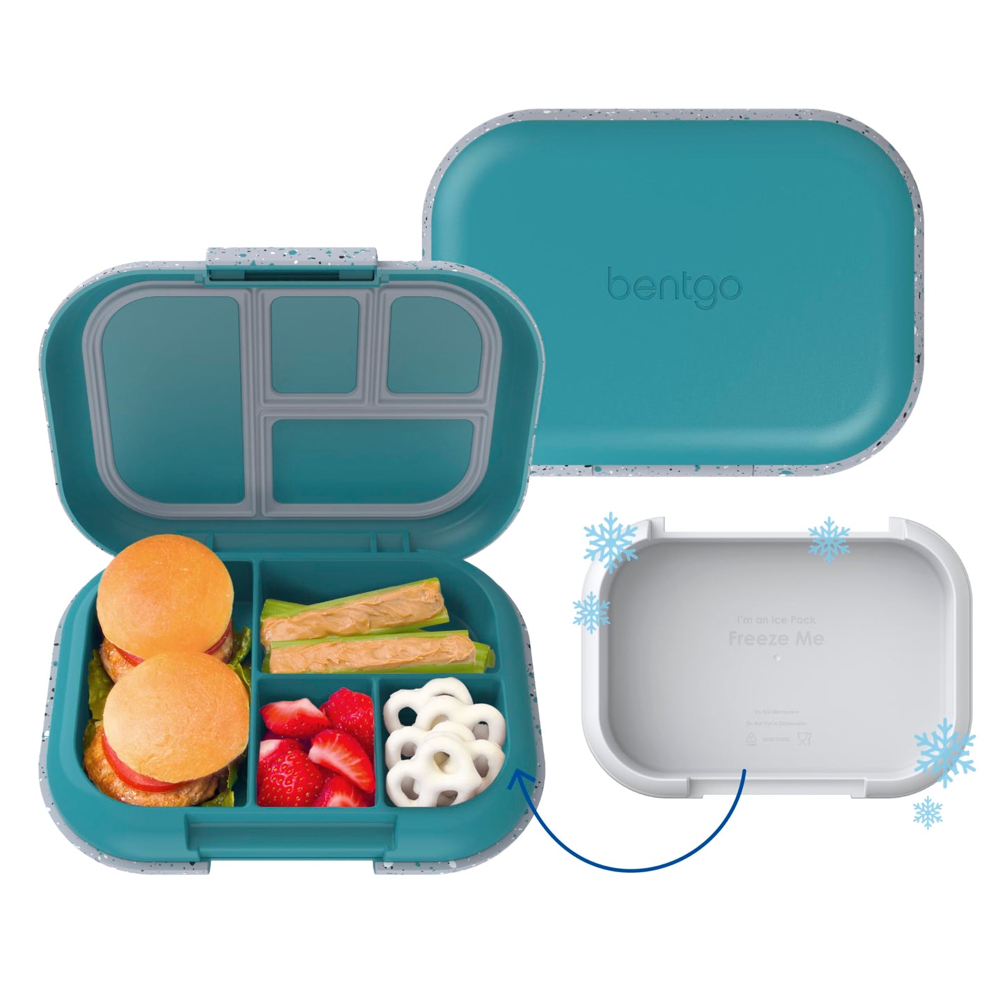 Bentgo Chill Kids Leak-Proof Lunch Box - 4-Compartment Bento Box with Built-In Ice Pack, 3.3 Cup Capacity, PFAS & BPA-Free, Microwave & Dishwasher Safe, Ideal Size for Ages 3 to 7 (Aqua)